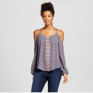 cold-shoulder indigo blouse (Xhilaration)